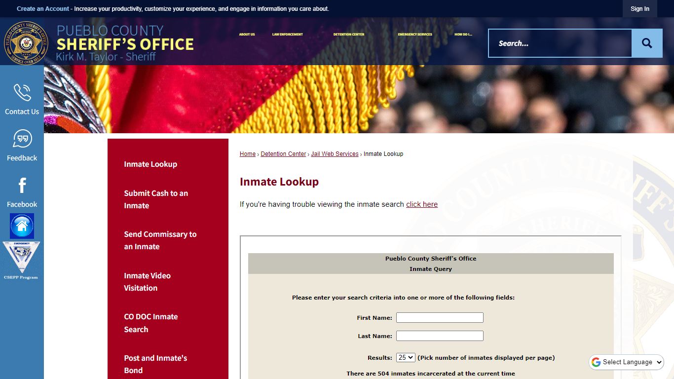 Inmate Lookup | Pueblo County Sheriff, CO